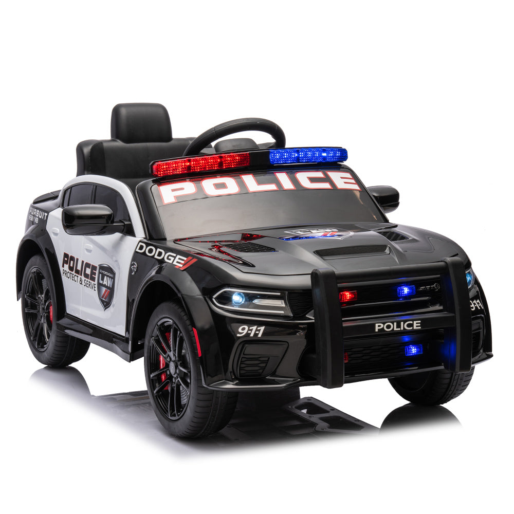 Licensed Dodge Charger,12v Kids ride on police car W/Parents Remote Control,anti-collision bar,Front&amp; top alarm light design,Police car sticker,megaphone,three-speed,slow start,Four wheel suspension.