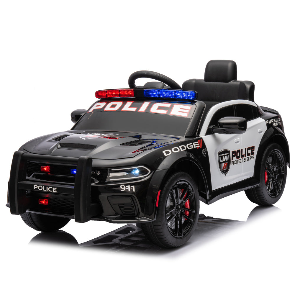 Licensed Dodge Charger,12v Kids ride on police car W/Parents Remote Control,anti-collision bar,Front&amp; top alarm light design,Police car sticker,megaphone,three-speed,slow start,Four wheel suspension.